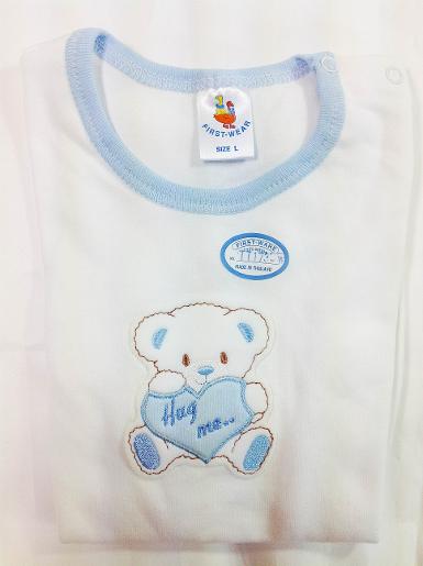 เสื้อผ้าเด็กอ่อนแขนสั้นเปิดบ่า (TT173-W) ลาย (ปัก) หมี กอดหัวใจ HUG-ME 